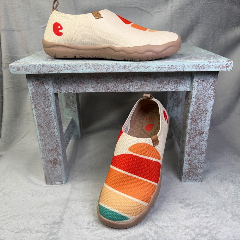 UIN Toledo Slip On Shoes Women 5.5 Multicolor Knit Art Travel Walking Flats
